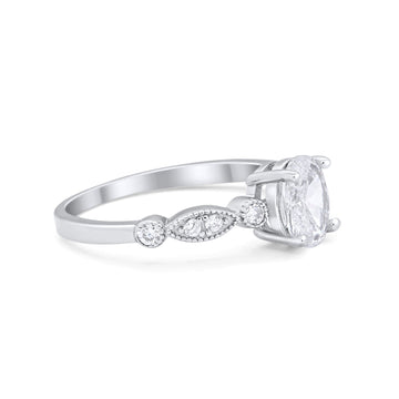 Vintage Style Oval Wedding Ring Round Simulated CZ 925 Sterling Silver